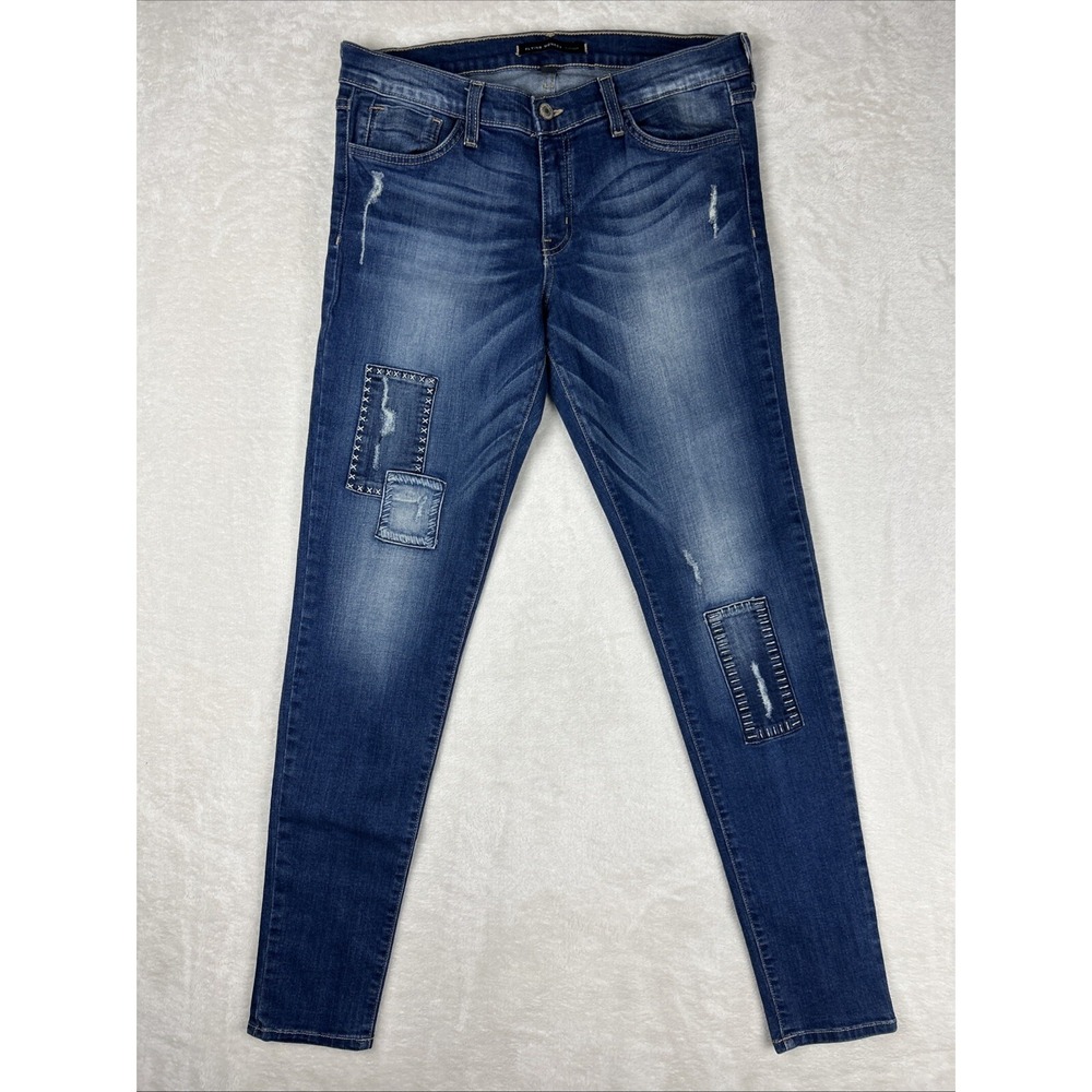 Flying Monkey Platinum Fun Patched Skinny Jeans Womens Size 30 Blue